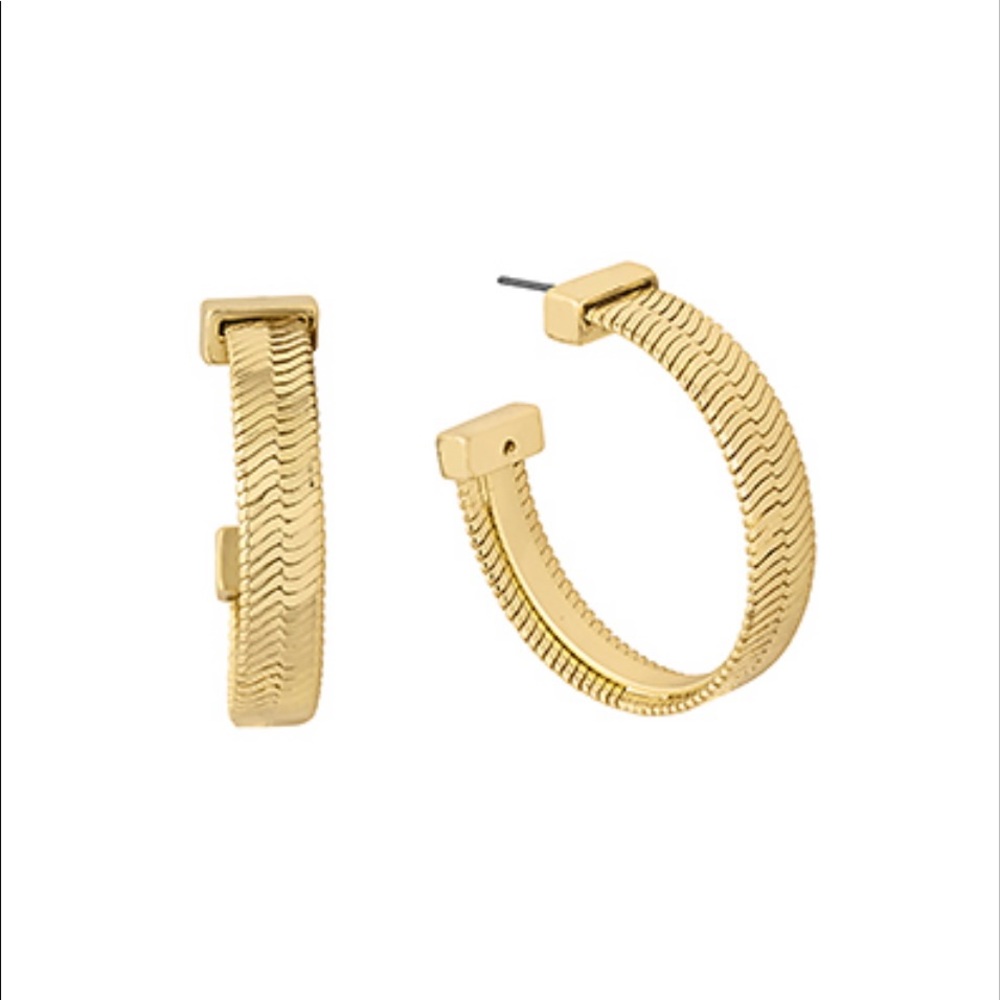 Gold Herring Bone Hoop Earrings